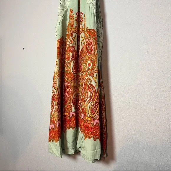 Intimately Free People Shea Printed Slip Dress Mini Green Orange Paisley Medium - Picture 8 of 11